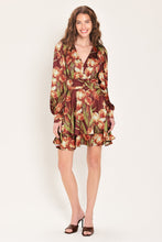 Load image into Gallery viewer, BURGUNDY CRUSH PRINTED RUCHED-WAIST TIERED MINI DRESS
