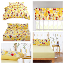 Load image into Gallery viewer, Bedding Sunshine Yellow Hummingbirds Floral Duvet Cover &amp; Fitted Flat Bed Sheets Set w/ Pillow Cases Window Valances (925)
