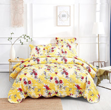 Load image into Gallery viewer, Bedding Radiant Sunshine Yellow Hummingbirds Floral Scalloped Bedspread Set (JHW-925)
