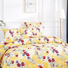 Load image into Gallery viewer, Bedding Radiant Sunshine Yellow Hummingbirds Floral Scalloped Bedspread Set (JHW-925)

