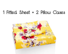 Load image into Gallery viewer, Bedding Sunshine Yellow Hummingbirds Floral Fitted Bed Sheet w/ Pillow Cases (JHW-925)
