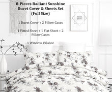 Load image into Gallery viewer, Bedding Sunshine Yellow Hummingbirds Floral Duvet Cover &amp; Fitted Flat Bed Sheets Set w/ Pillow Cases Window Valances (925)
