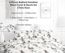 Load image into Gallery viewer, Bedding Sunshine Yellow Hummingbirds Floral Duvet Cover &amp; Fitted Flat Bed Sheets Set w/ Pillow Cases Window Valances (925)
