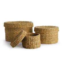 Load image into Gallery viewer, SEAGRASS ROUND LIDDED BASKETS, SET OF 3

