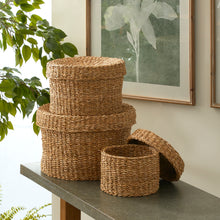 Load image into Gallery viewer, SEAGRASS ROUND LIDDED BASKETS, SET OF 3
