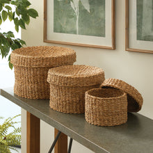 Load image into Gallery viewer, SEAGRASS ROUND LIDDED BASKETS, SET OF 3
