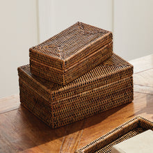 Load image into Gallery viewer, BURMA RATTAN RECTANGULAR LIDDED BOXES, SET OF 2
