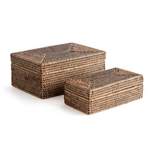 Load image into Gallery viewer, BURMA RATTAN RECTANGULAR LIDDED BOXES, SET OF 2
