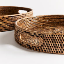 Load image into Gallery viewer, BURMA RATTAN ROUND OTTOMAN TRAYS SMALL, SET OF 2
