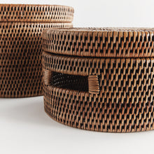 Load image into Gallery viewer, BURMA RATTAN ROUND LIDDED BOXES, SET OF 2
