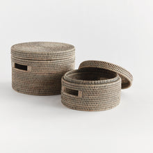 Load image into Gallery viewer, BURMA RATTAN ROUND LIDDED BOXES, SET OF 2
