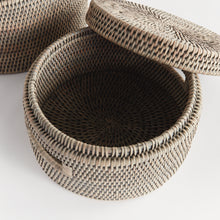 Load image into Gallery viewer, BURMA RATTAN ROUND LIDDED BOXES, SET OF 2
