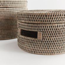 Load image into Gallery viewer, BURMA RATTAN ROUND LIDDED BOXES, SET OF 2

