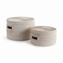 Load image into Gallery viewer, BURMA RATTAN ROUND LIDDED BOXES, SET OF 2
