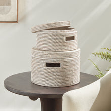 Load image into Gallery viewer, BURMA RATTAN ROUND LIDDED BOXES, SET OF 2
