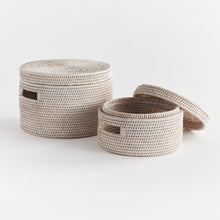 Load image into Gallery viewer, BURMA RATTAN ROUND LIDDED BOXES, SET OF 2
