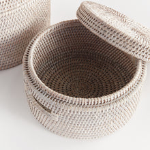 Load image into Gallery viewer, BURMA RATTAN ROUND LIDDED BOXES, SET OF 2
