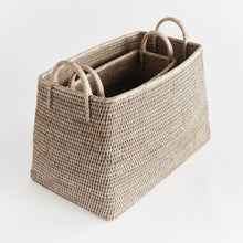 Load image into Gallery viewer, BURMA RATTAN NARROW MAGAZINE BASKET, SET OF 2
