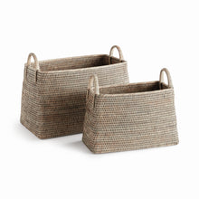 Load image into Gallery viewer, BURMA RATTAN NARROW MAGAZINE BASKET, SET OF 2
