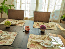 Load image into Gallery viewer, Bedding Set of 4-Pieces Dainty Cottage Floral Roses Quilted Cotton Dining Table Placemats 13” x 19” (3036)
