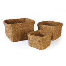 Load image into Gallery viewer, SEAGRASS SQUARE BASKETS WITH CUFFS, SET OF 3
