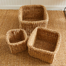 Load image into Gallery viewer, SEAGRASS SQUARE BASKETS WITH CUFFS, SET OF 3
