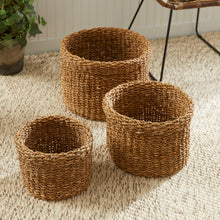 Load image into Gallery viewer, SEAGRASS ROUND BASKETS WITH CUFFS, SET OF 3
