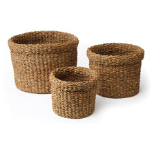 Load image into Gallery viewer, SEAGRASS ROUND BASKETS WITH CUFFS, SET OF 3
