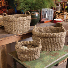 Load image into Gallery viewer, SEAGRASS OVAL BASKETS WITH HANDLES, SET OF 3
