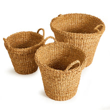 Load image into Gallery viewer, SEAGRASS TAPERED BASKETS WITH HANDLES, SET OF 3
