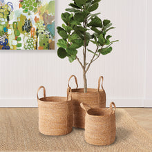 Load image into Gallery viewer, SEAGRASS ROUND BASKETS WITH LONG HANDLES, SET OF 3
