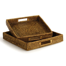 Load image into Gallery viewer, BURMA RATTAN SQUARE TABLE TRAYS, SET OF 2
