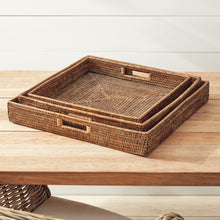 Load image into Gallery viewer, BURMA RATTAN OTTOMAN TRAYS, SET OF 3
