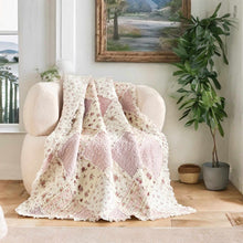 Load image into Gallery viewer, Cotton Patchwork Throw Blanket - Floral Cottage Quilted Reversible Blush Pink &amp; Cream Shabby Chic Botanical Ruffle Design - Vintage Garden Rose Pastel Accents (3031)- 50 x 60
