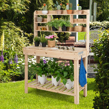 Load image into Gallery viewer, Large Garden Potting Bench Table with Display Rack and Hidden Sink-Natural
