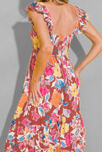 Load image into Gallery viewer, Retro Garden Tiered Ruffled Printed Sleeveless Dress
