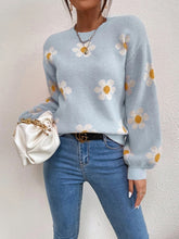 Load image into Gallery viewer, Flower Power Round Neck Latern Sleeve Sweater
