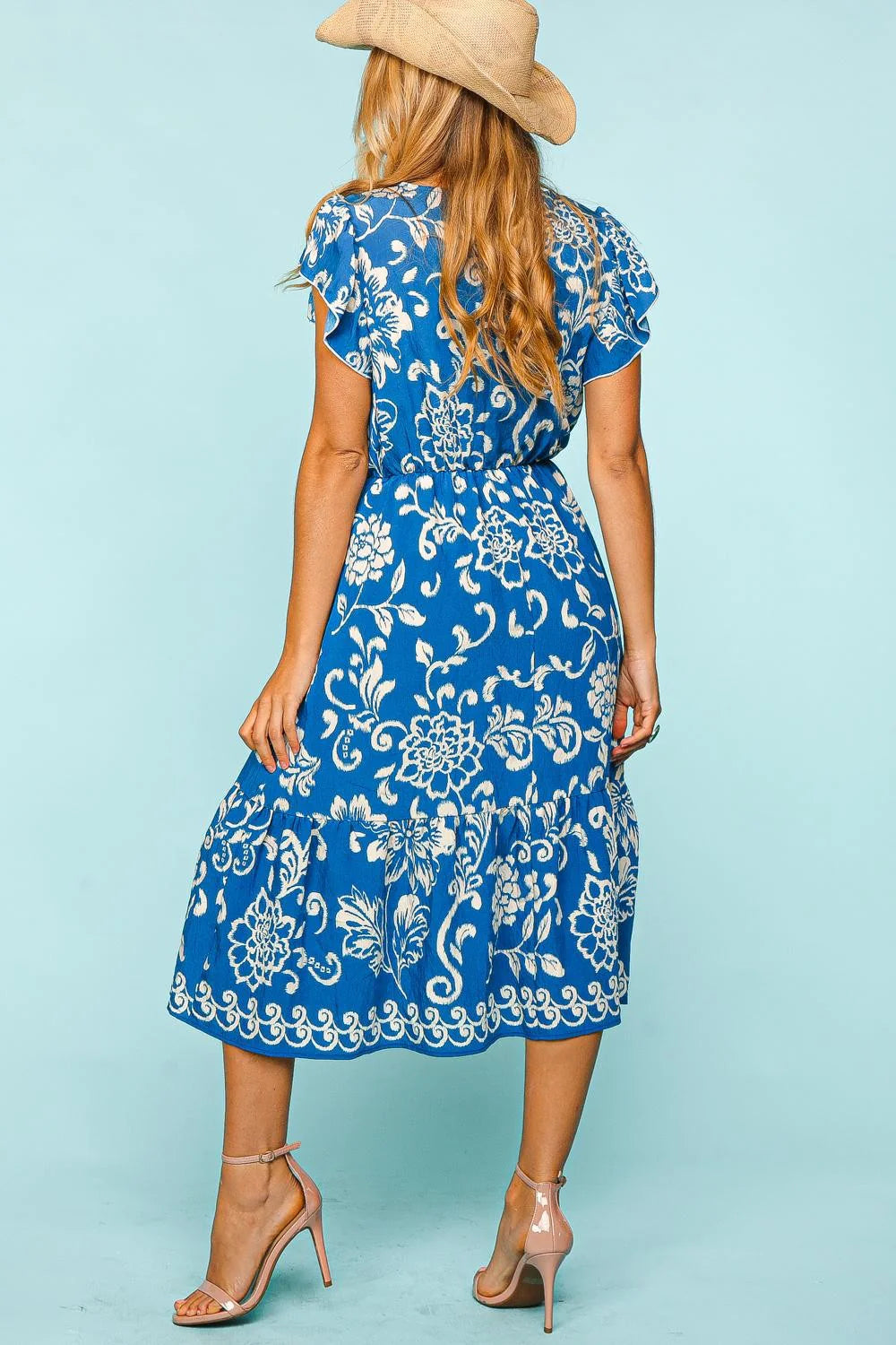 Mykonos Floral dress Plus size- blue and white floral dress -boho - spring and summer sun dress