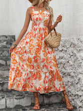 Load image into Gallery viewer, Coral Charm Crisscross Printed Square Neck Midi Dress
