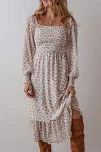 Load image into Gallery viewer, Smocked Floral Square Neck Long Sleeve Midi Dress
