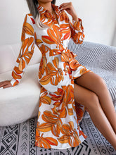 Load image into Gallery viewer, Bold Botanical Tied Button Up Long Sleeve Dress
