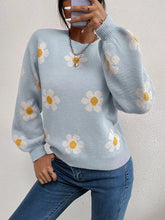 Load image into Gallery viewer, Flower Power Round Neck Latern Sleeve Sweater
