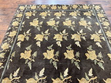 Load image into Gallery viewer, Tibetan Nepal Rug 6x9, Wool Hand Knotted Vintage Carpet 6 x 9, Dark Green &amp; Golden Yellow, Floral Bouquets
