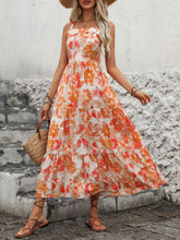 Load image into Gallery viewer, Coral Charm Crisscross Printed Square Neck Midi Dress
