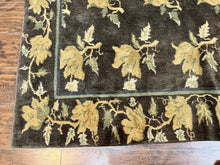 Load image into Gallery viewer, Tibetan Nepal Rug 6x9, Wool Hand Knotted Vintage Carpet 6 x 9, Dark Green &amp; Golden Yellow, Floral Bouquets
