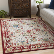 Load image into Gallery viewer, Neola White/Red Damask Area Rug
