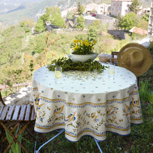 Load image into Gallery viewer, 70" Round Moustiers Blue &amp; Cream Tablecloth by Tissus Toselli
