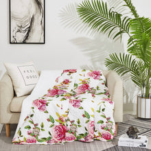 Load image into Gallery viewer, Bedding Romantic Roses Floral Throw Blanket - Lovely Spring Pink &amp; White Scalloped Colorful Lightweight Breathable - Bright Vibrant Quilted Throw Blanket - 50 x 60
