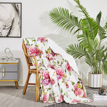 Load image into Gallery viewer, Bedding Romantic Roses Floral Throw Blanket - Lovely Spring Pink &amp; White Scalloped Colorful Lightweight Breathable - Bright Vibrant Quilted Throw Blanket - 50 x 60
