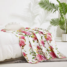 Load image into Gallery viewer, Bedding Romantic Roses Floral Throw Blanket - Lovely Spring Pink &amp; White Scalloped Colorful Lightweight Breathable - Bright Vibrant Quilted Throw Blanket - 50 x 60
